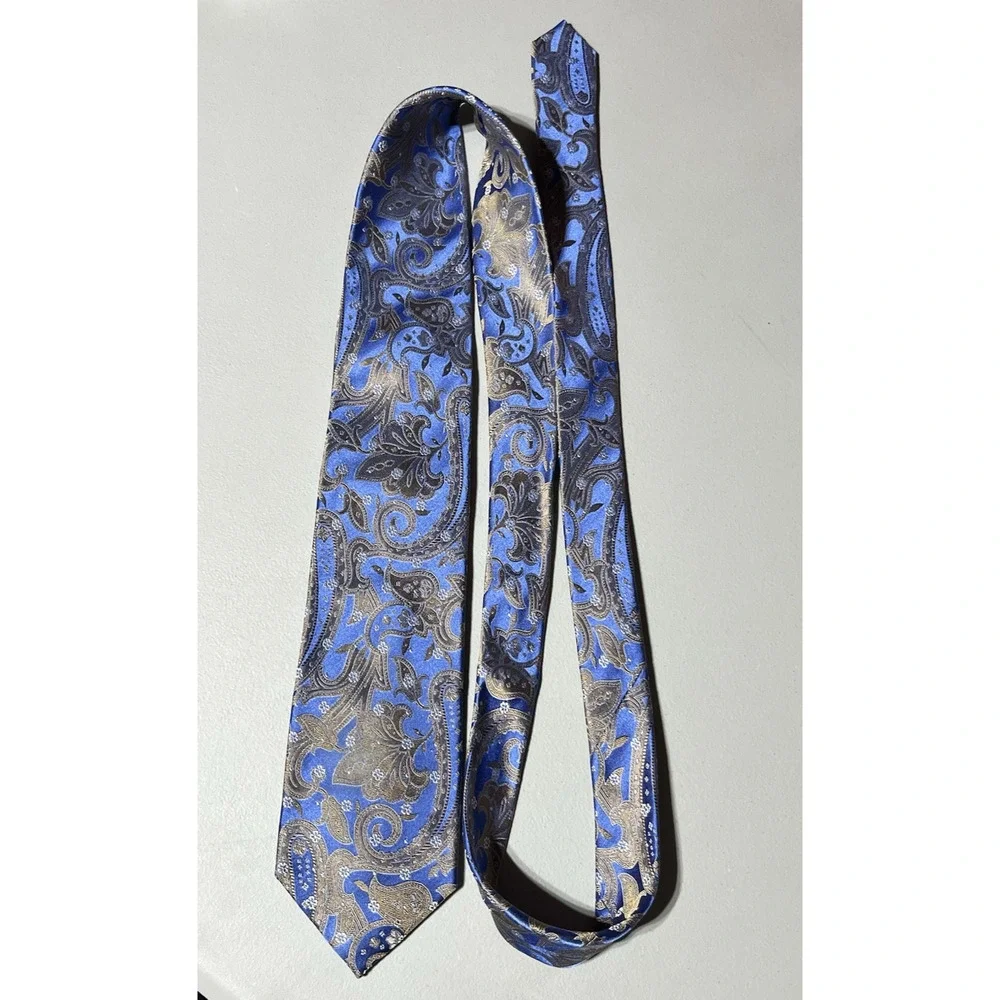 Paul Frederick Paisley Print Silk Tie Mens Necktie Blue 3 1/4
